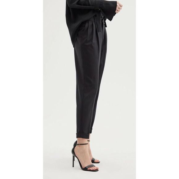 NEW! Nili Lotan 6 Slouchy Wool  $575 Montana Dress PantsPleated Cropped Black - Picture 4 of 9